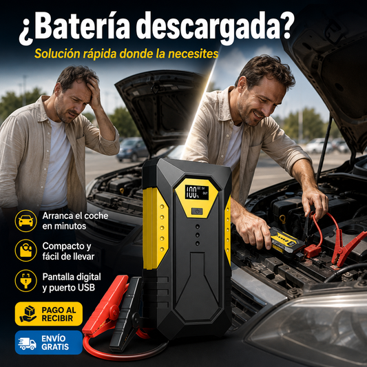 Arrancador de Batería Portátil 12V con Pantalla Digital y USB
