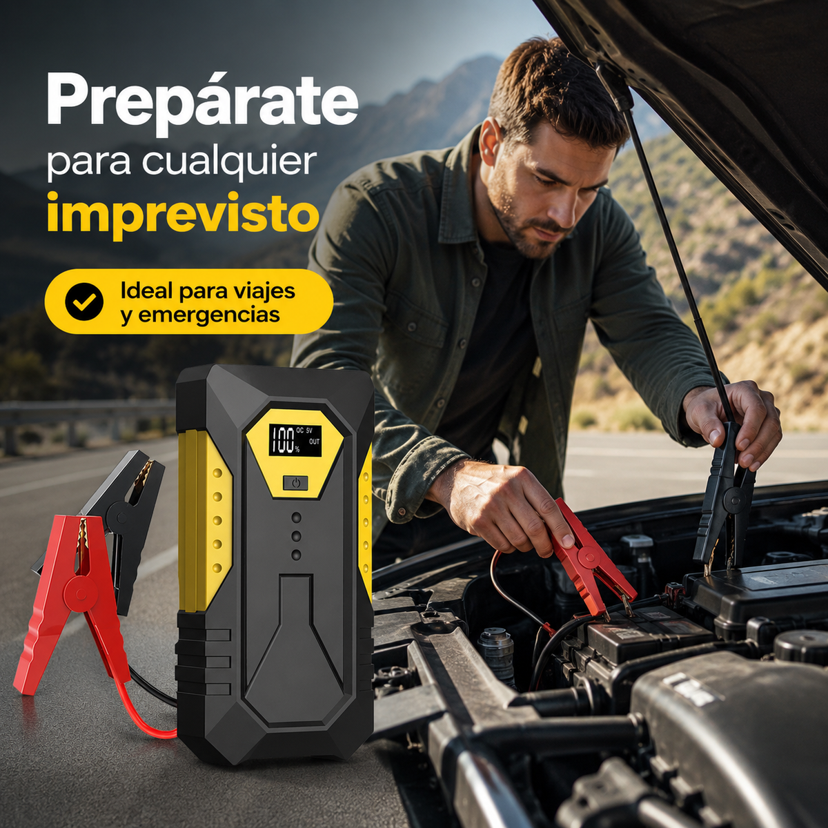 Arrancador de Batería Portátil 12V con Pantalla Digital y USB