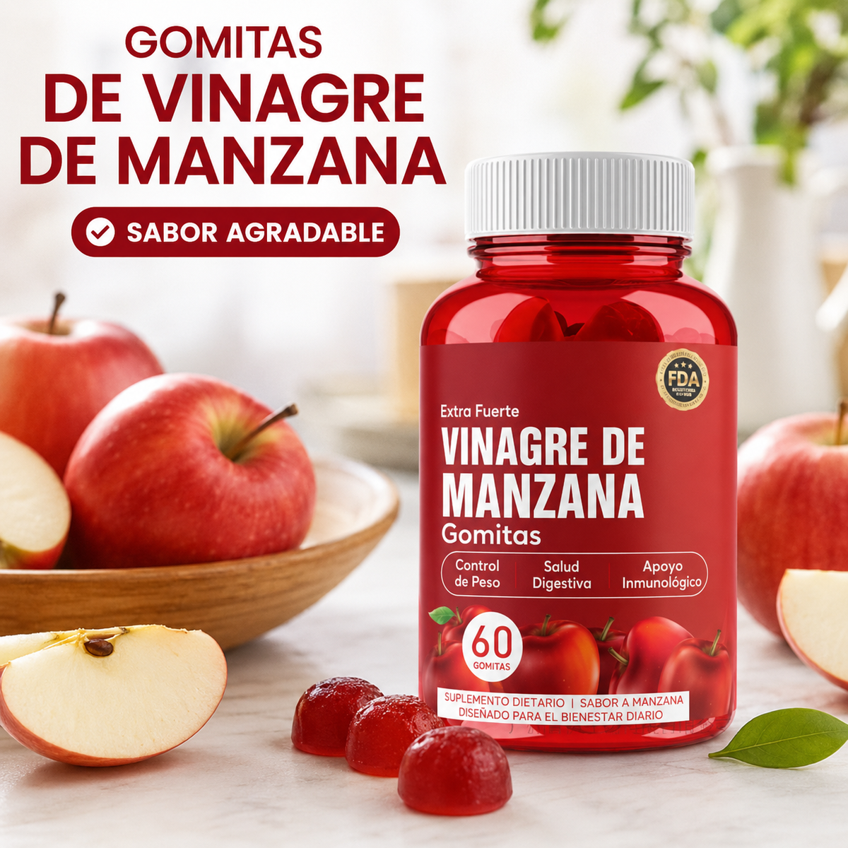 Suplemento gummies de vinagre de manzana 60 unidad