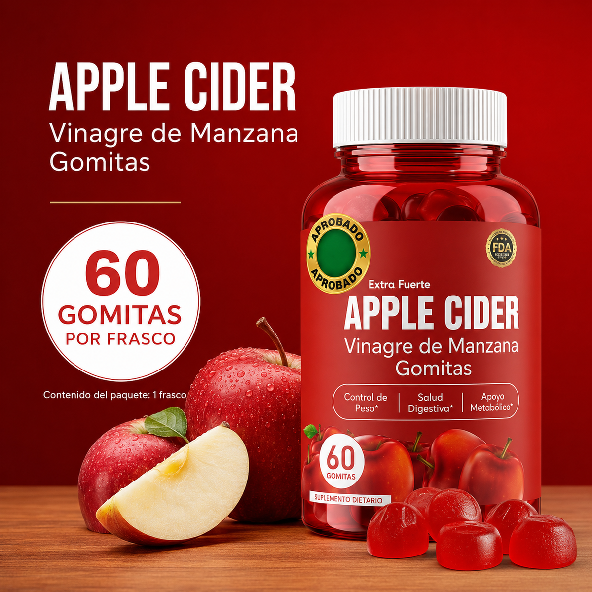 Suplemento gummies de vinagre de manzana 60 unidad